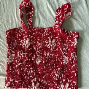 Old Navy Red and White Smocked Sleeveless Tank Top